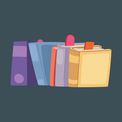 Assortment of colorful books with bookmarks