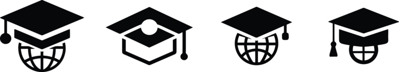 Vector illustration Global Education: Graduation Cap and World Icon