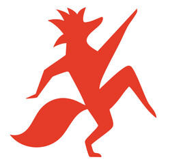 Fox illustration, colorful minimalist style, mid-century modern, childlike shapes, whimsical character design, no outlines, solid colors, stylized proportions