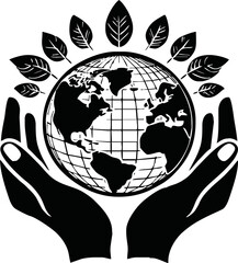 Silhouette of hands holding earth
 vector isolated on white background