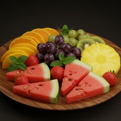 Colorful Summer Fruit Platter on Wooden Board