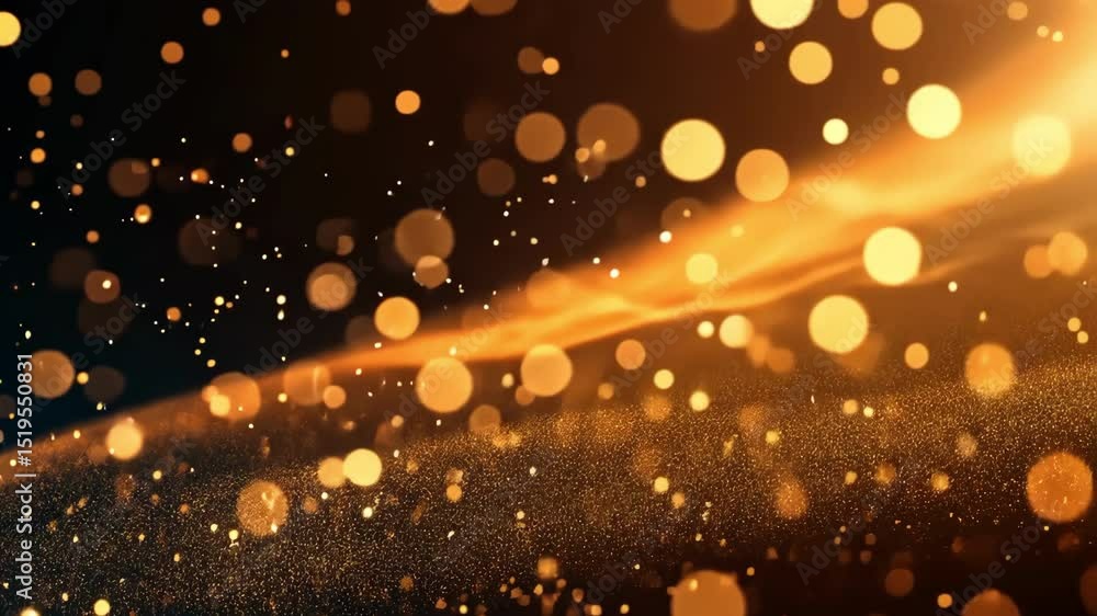 Poster abstract golden bokeh background with sparkling glitter and light effect.