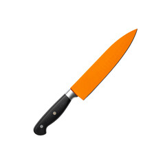 Orange colored chef knife isolated on tool food cook on transparent background