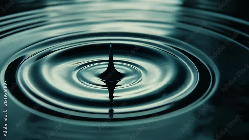 Poster close-up of single water drop creating concentric ripple effect on water surface, representing calm 