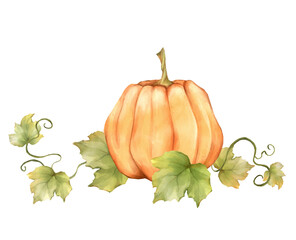 Hand-drawn Orange Pumpkin illustration with Leaves