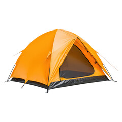 Bright Orange Camping Tent Set Up in Natural Outdoor Environment for Adventure, isolated on transparent background.