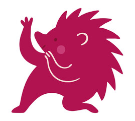 Hedgehog illustration, colorful minimalist style, mid-century modern, childlike shapes, whimsical character design, no outlines, solid colors, stylized proportions