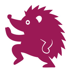 Hedgehog illustration, colorful minimalist style, mid-century modern, childlike shapes, whimsical character design, no outlines, solid colors, stylized proportions