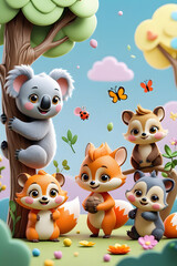 Kawaii Animal Friends in a Pastel Meadow