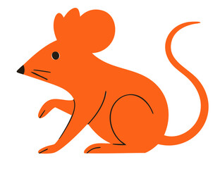 Mouse illustration, colorful minimalist style, mid-century modern, childlike shapes, whimsical character design, no outlines, solid colors, stylized proportions