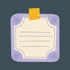 Purple Floral Memo with Orange Tape in isolated background