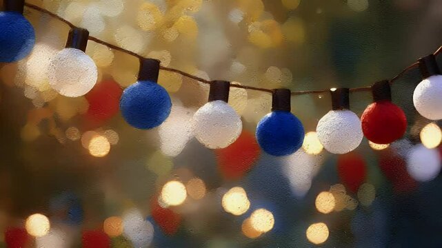 Red white blue string lights festive nighttime illumination