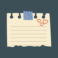 A Cute and Simple Note with Hearts and Tape in isolated  background