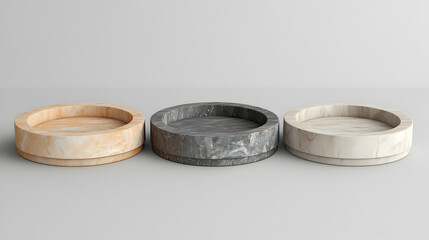 Three Decorative Marble Bowls On A White Background