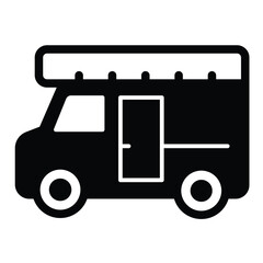 Trailer vehicle solid icon, eco tourism concept. Vector graphics. Van truck, motorhome bus, transport sign on white background, style mobile or design.