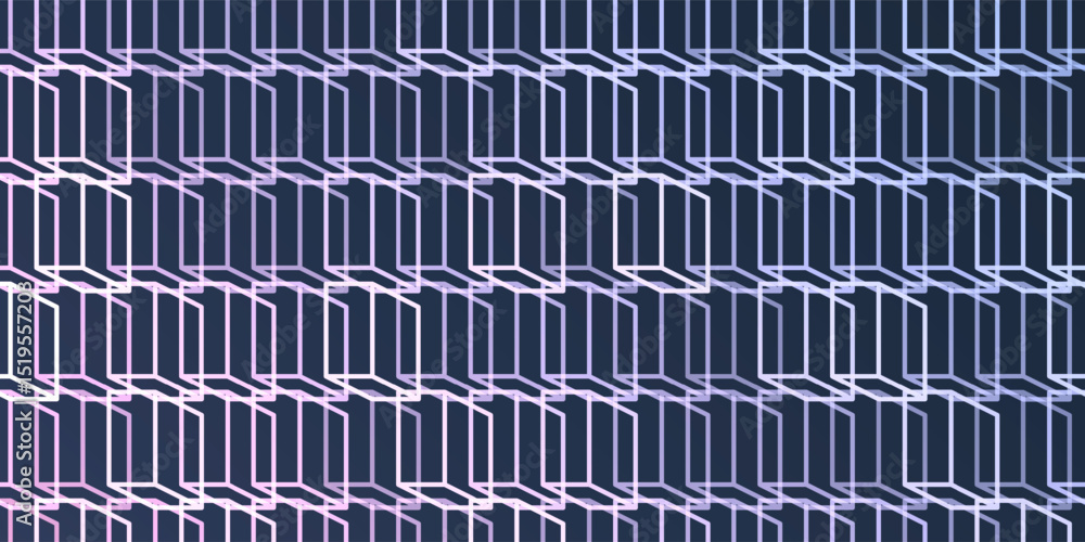 Poster a vibrant abstract pattern of layers of repeating 3d cubes in white placed on a dark blue background