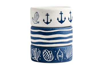 Set of three nautical themed washi tapes. Anchors, waves, and marine life designs in blue and white.