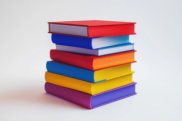 Stack of colorful books on white background.