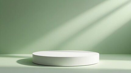 White cylinder product display on sage green background