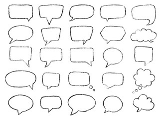 Black Charcoal Hand-Drawn Crayon Speech and Thought Bubble Vector Illustration