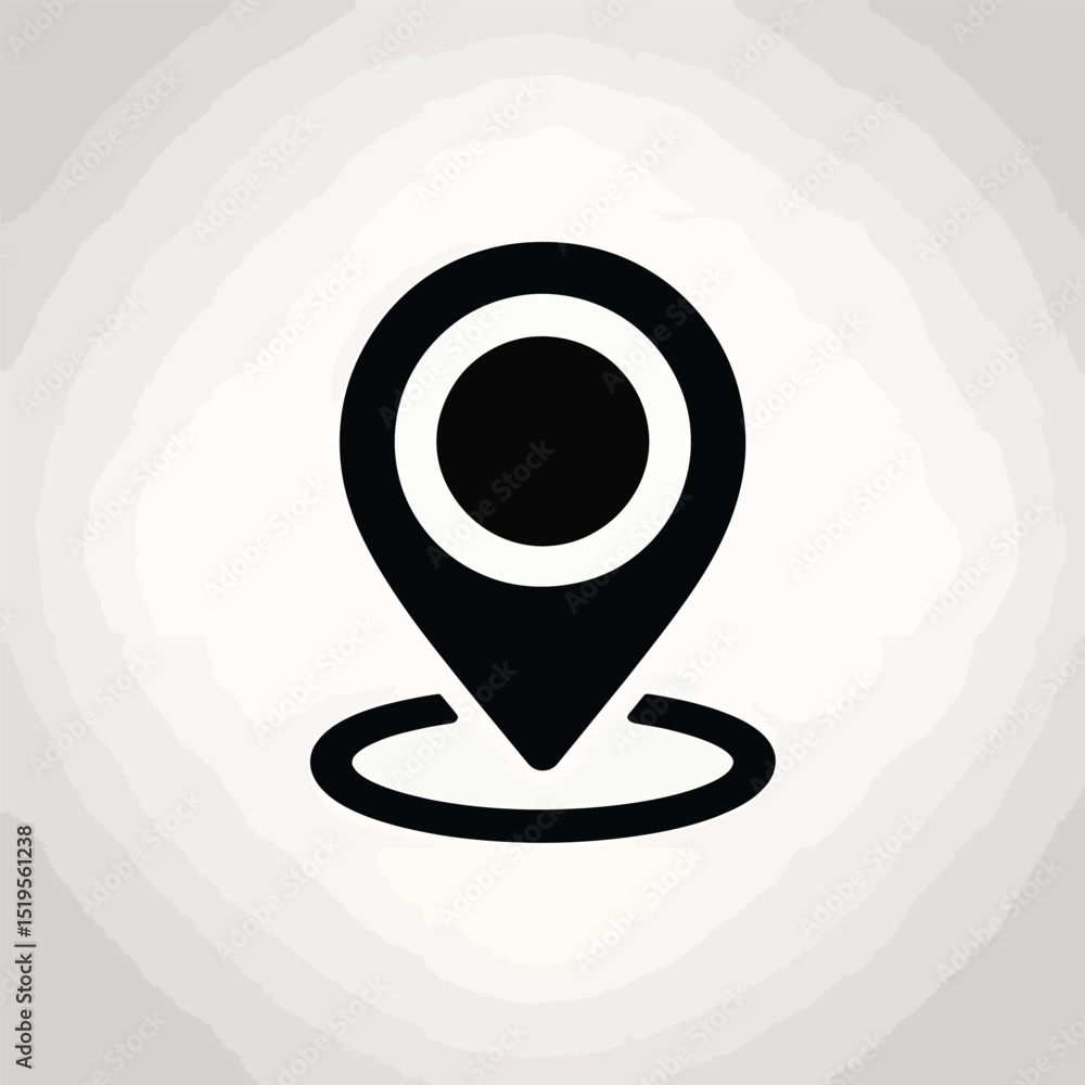 Poster minimalist black location pin icon depicting navigation gps and point of interest on a modern white 