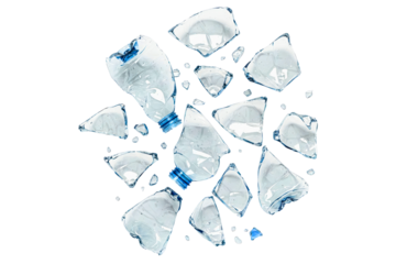 Shattered plastic bottles isolated on a transparent background
