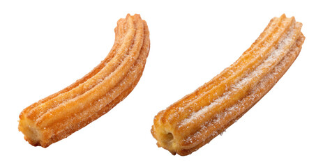 Set Delicious churros coated with sugar on a clean white background for a tempting treat