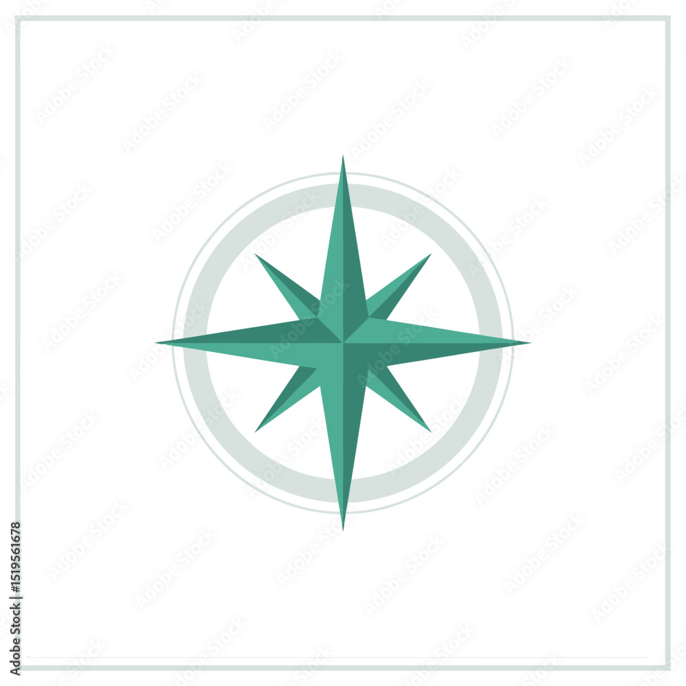 Poster modern flat design teal compass rose symbol inside a circle on a white background suitable for direc