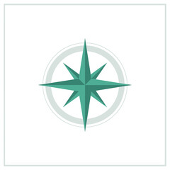 Fototapeta premium Modern flat design teal compass rose symbol inside a circle on a white background suitable for direction navigation and travel concepts