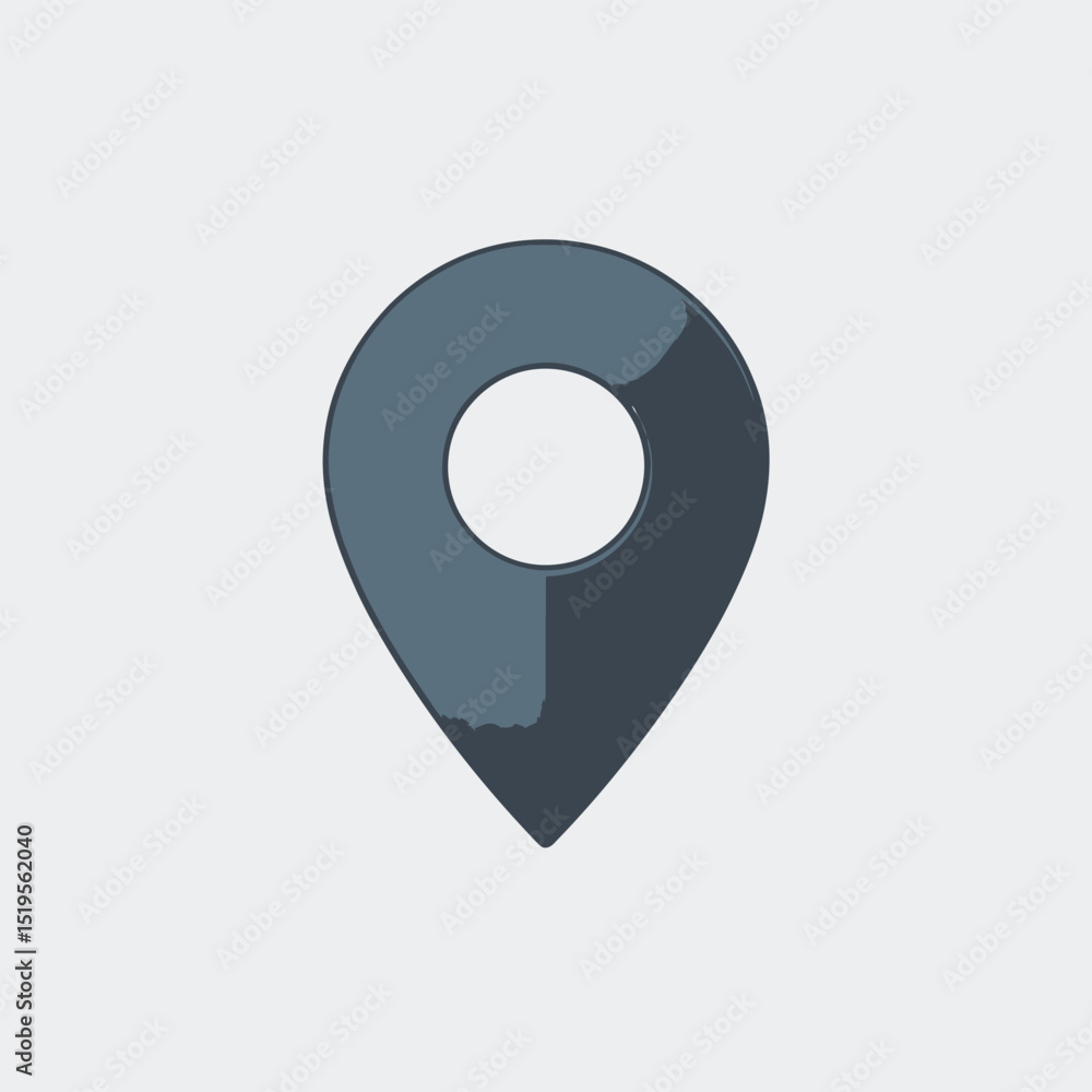 Poster modern stylized location pin icon with shadow effect depicting travel and navigation concept on a su