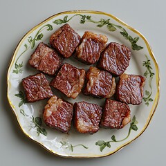 Grilled steak slices gourmet kitchen food photography elegant presentation close-up view culinary artistry for food lovers