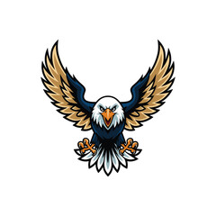 Obraz premium Flying Bald Eagle Mascot Logo – Aggressive Bird Illustration with Spread Wings
