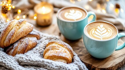 Cozy Morning Setting with Coffee and Pastries in Warm Atmosphere