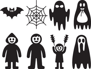 Cute halloween icons black and white clipart