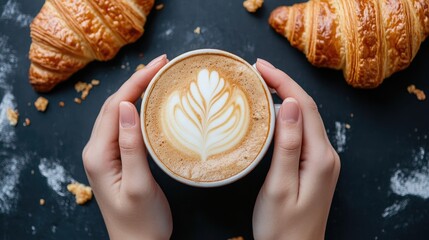 Warm Coffee and Flaky Croissants Perfect for Morning Delight