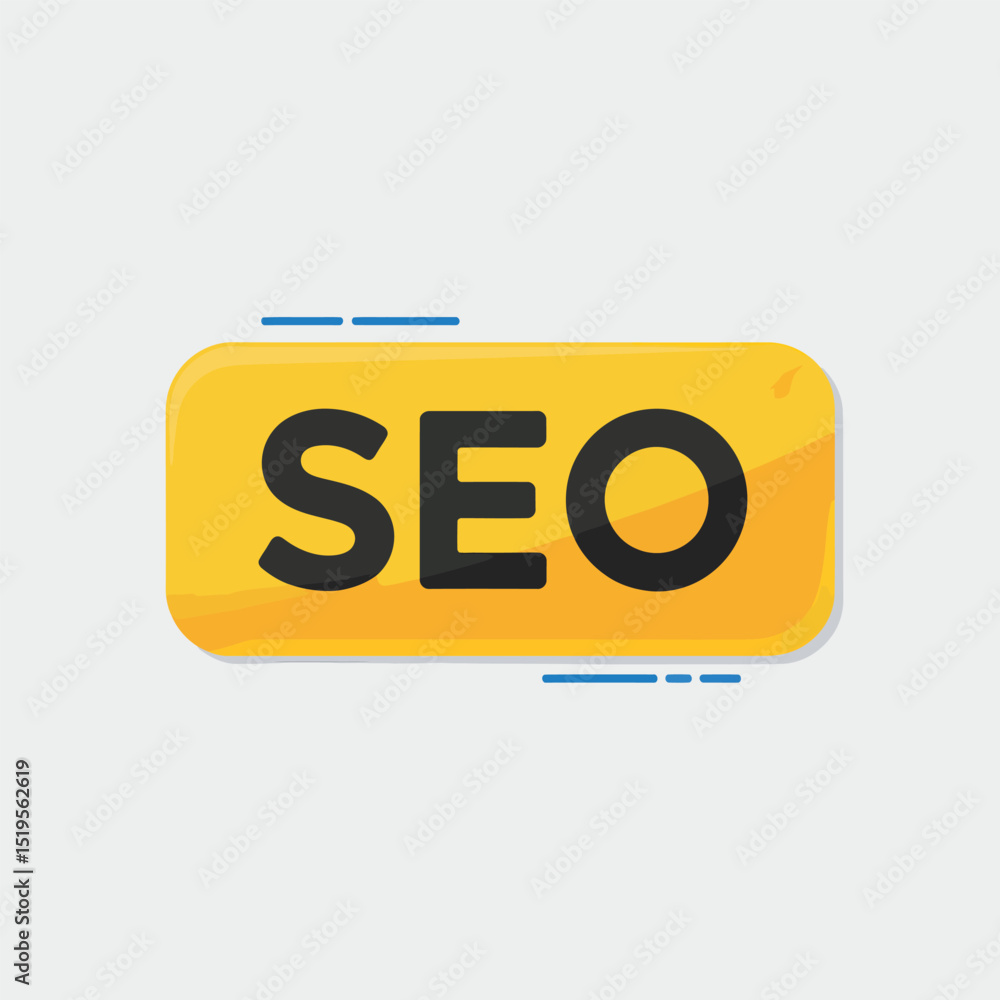 Poster seo logo design concept with yellow and black color scheme featuring glossy 3d effect for website op