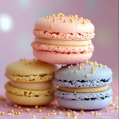Delightful macarons in pastel colors gourmet dessert photography studio setting close-up view food art concept for culinary enthusiasts
