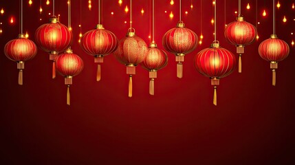 Festive Red Lanterns Hanging on Strings for Celebration Background