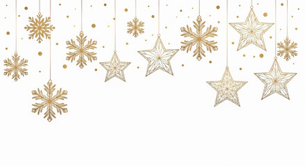 christmas background stars golden snowflake on white background