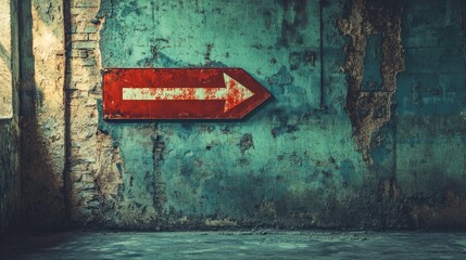 Vintage Arrow Sign on Grungy Wall in Abandoned Industrial Space