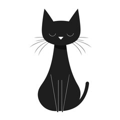 Black Cat Sitting With Curved Tail