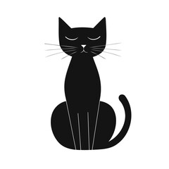 Minimalist Black Cat With Closed Eyes