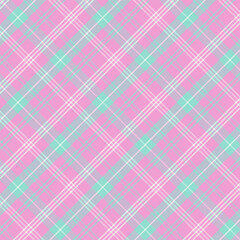 Fototapeta premium Plaid with twill weave repeat pattern in pink and green.Gingham seamless pattern with stripes.Checkered tartan geometric graphic vector illustration background for fabric and prints.