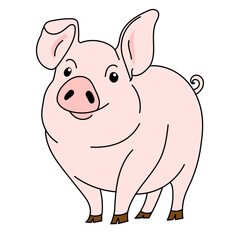 cute illustration of a smiling pig. editable stroke and color. 