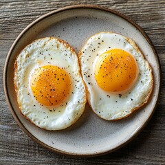 Delightful breakfast scene featuring two sunnyside up eggs on a rustic plate cozy kitchen setting culinary photography warm atmosphere