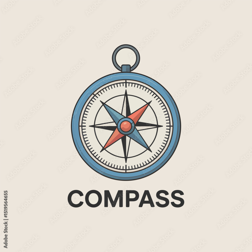 Poster vector illustration of a simple blue compass with a modern design and clear navigation direction for