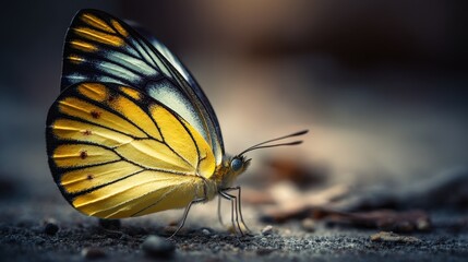 Obraz premium Close-up view of a butterfly with vibrant yellow and dark wings.
