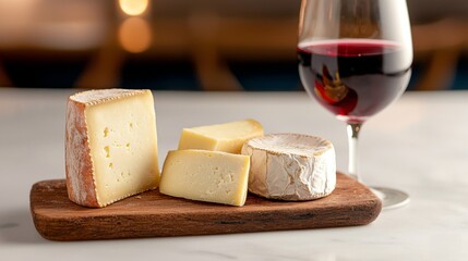 Gourmet Cheese and Red Wine Pairing, A Delectable Selection of Artisan Cheeses and a Glass of Rich Red Wine