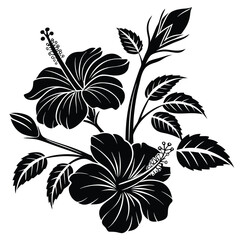 Beautiful Floral Arrangement Featuring Hibiscus Flowers in Black and White Illustration Style