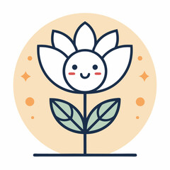 Cute Kawaii Flower Character Vector Icon